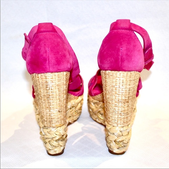 Casadei pink suede wedge gorgeous new 7.5 - Picture 4 of 6